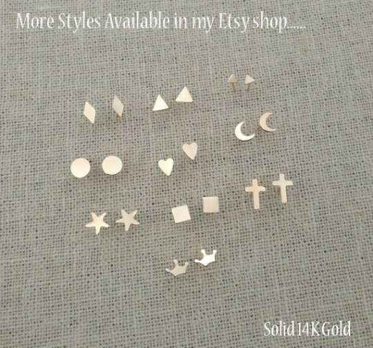 14K Solid Gold Moon & Star Studs | Mismatched Celestial Jewelry